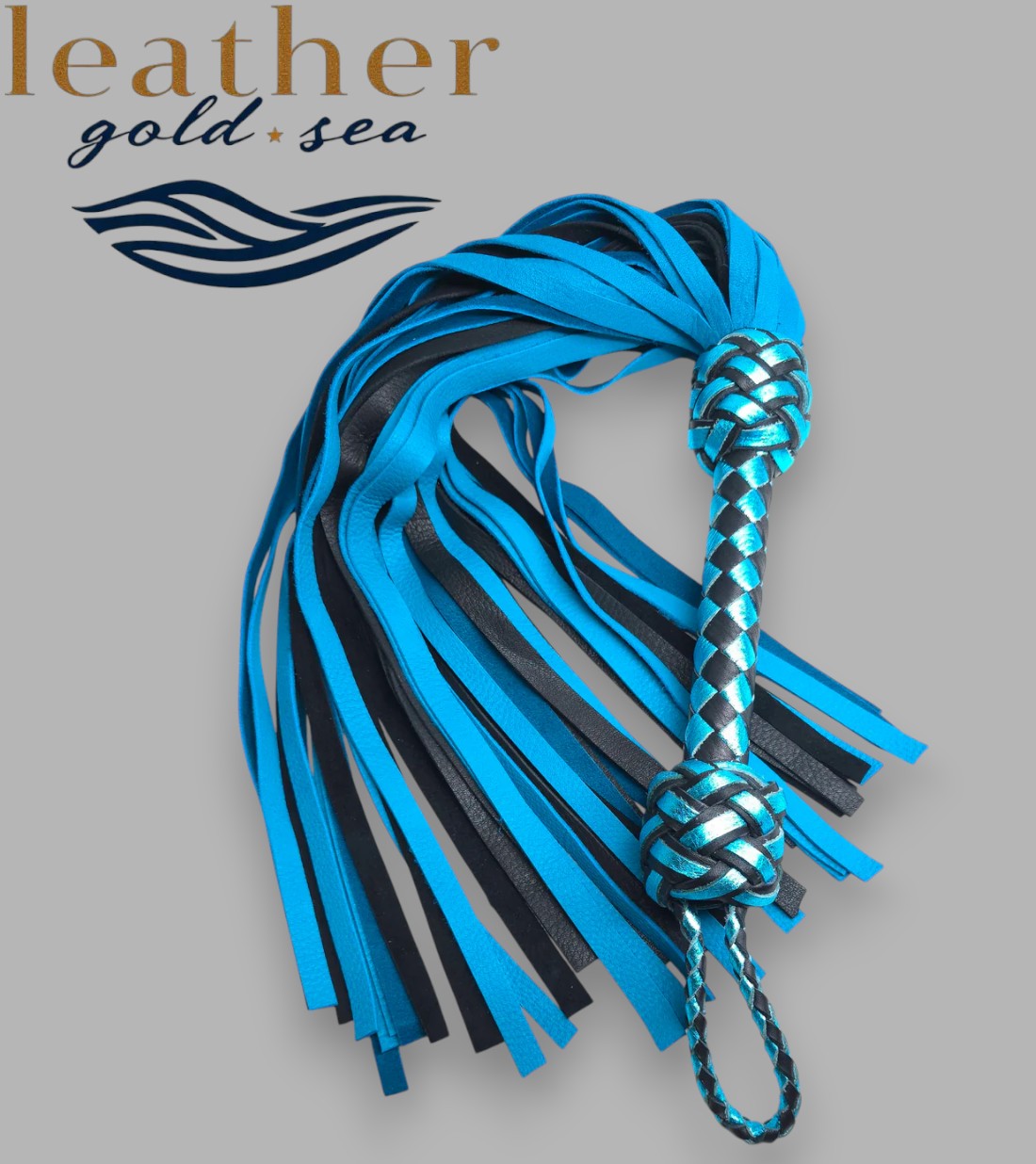 Adult Toy Flogger Handmade Genuine Leather Black & Blue Leather Gold Sea Adult Toy Flogger Handmade Genuine Leather Black & Blue Leather Gold Sea