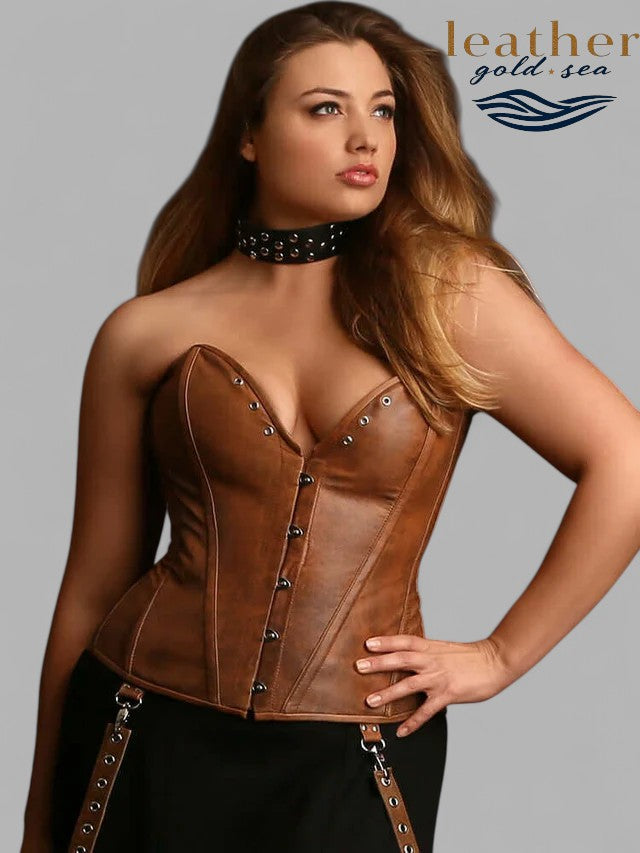 brown leather corset