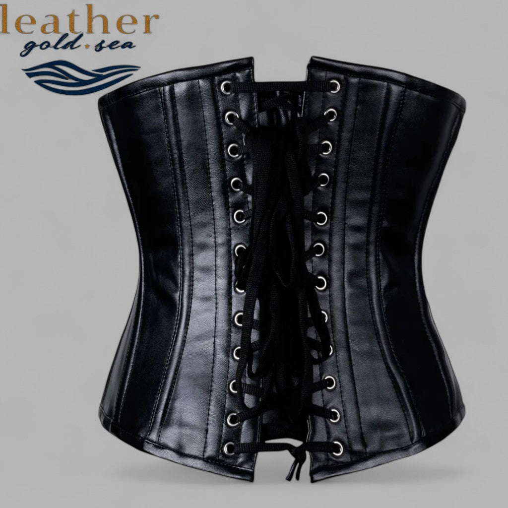 leather underbust corset black