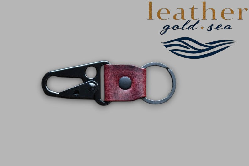 Minimalist Burgundy Leather Keychain with Clip