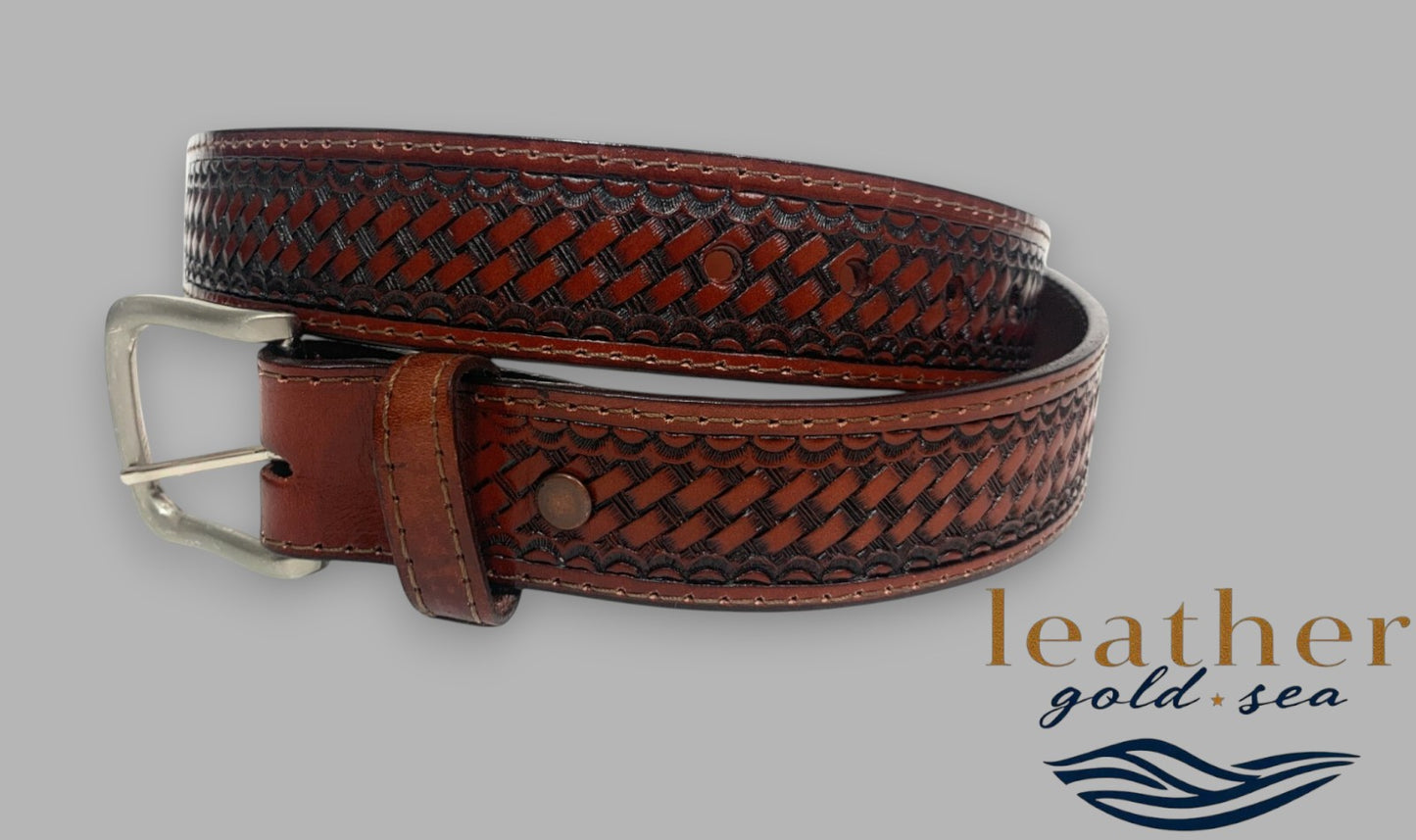 plaited leather belt mens