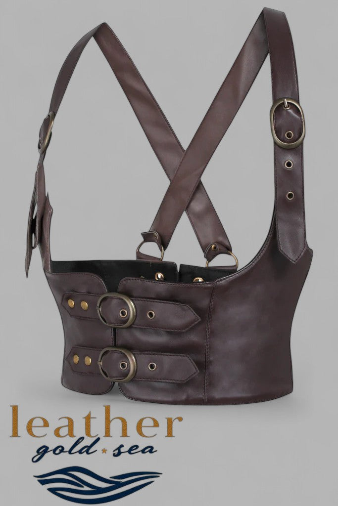 brown leather corset