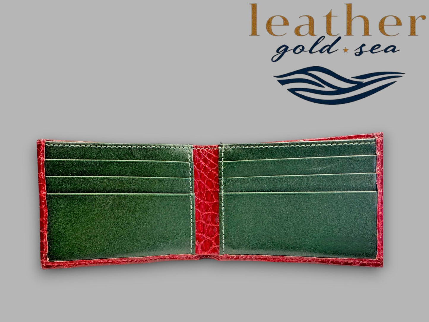 green leather wallet