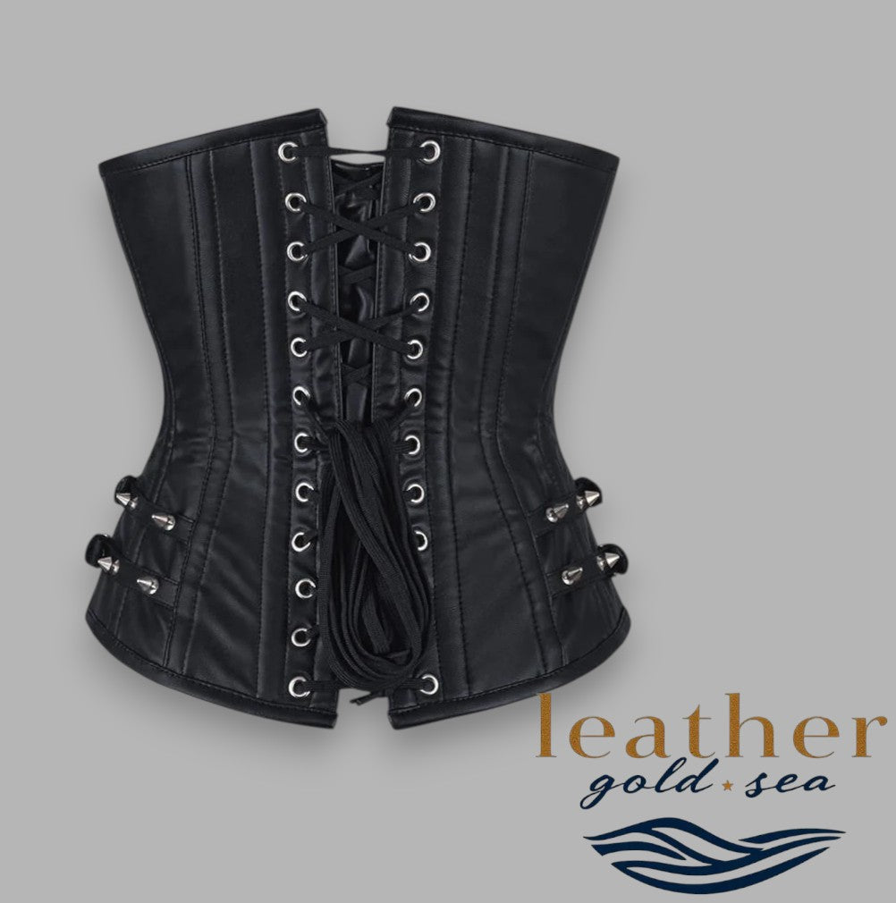 leather underbust corset black
