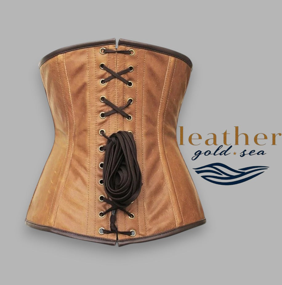 Brown leather corsets