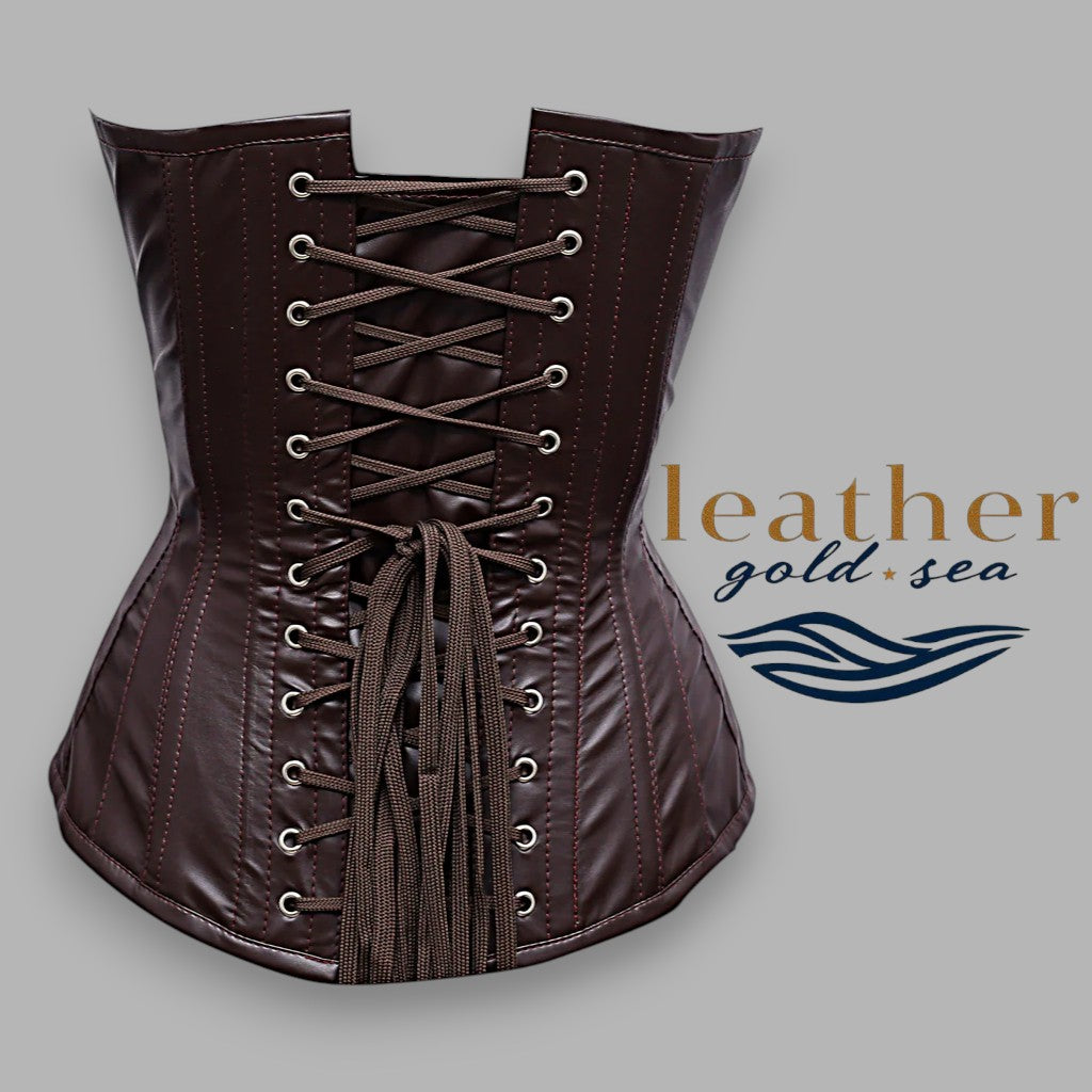 Handcrafted Brown Overbust Corset in Leather