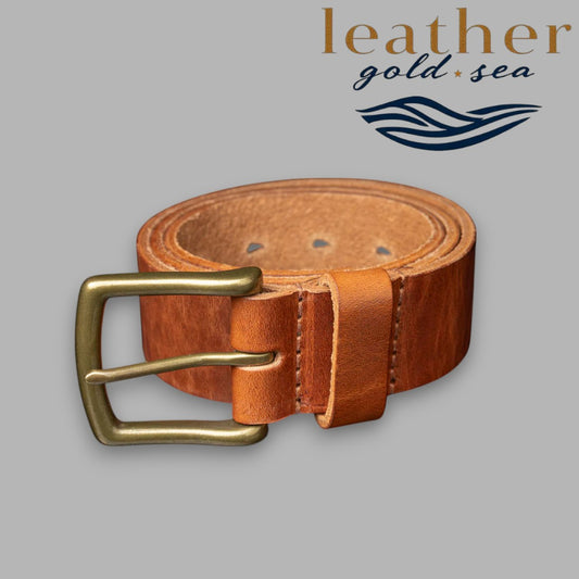 Brown Leather Belt Brass Buckle
