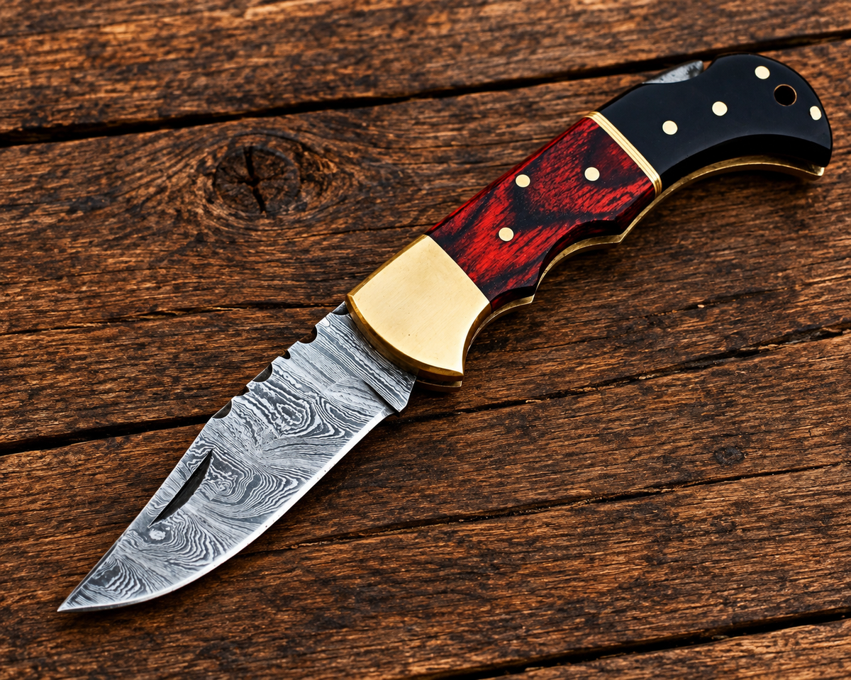 Cowboy Folding Knife – Handmade Damascus Steel Back-Lock Knife