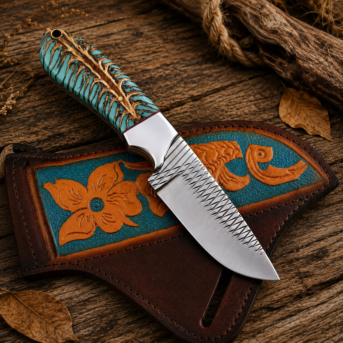 Handmade Cowboy Belt Knife – High Carbon Steel & Leather Sheath
