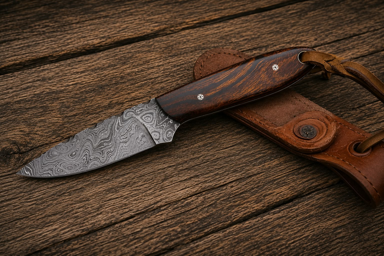 Handmade Cowboy Knife with Damascus Steel Blade 