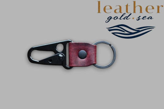Minimalist Burgundy Leather Keychain with Clip
